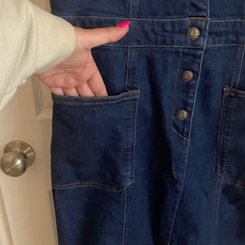 OAT Women's Fitted Denim Overall Button Dress Blue Size 14 - Picture 6 of 12